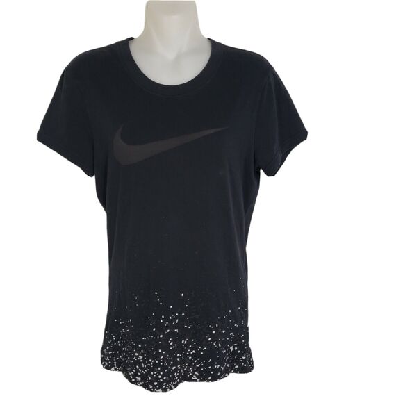 Nike Womens T Shirt Dri Fit Cotton Tee Size Small Black Short Sleeve Swoosh Logo - Picture 1 of 10